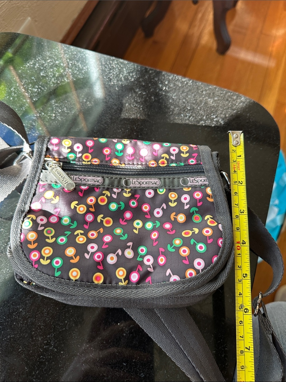 Lesportsac Black Crossbody Bag with Discontinued Multicolor Dot Floral Pattern - Picture 11 of 11